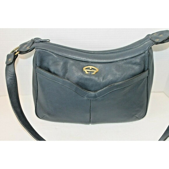 Etienne Aigner Shoulder Bag Vintage Black Leather Purse Double Compartments - Picture 3 of 9